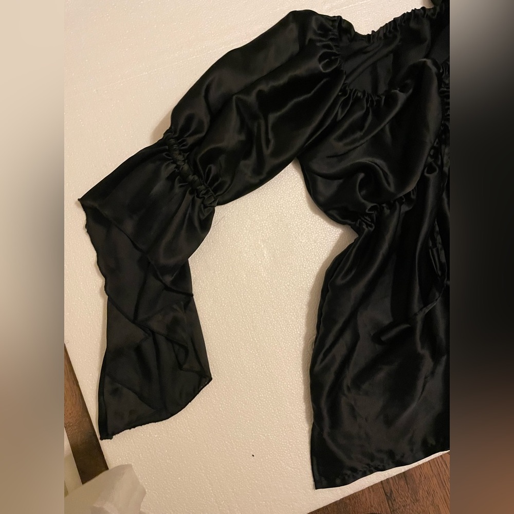 Black Rayon Blouse With Draw String Underneath Br… - image 6